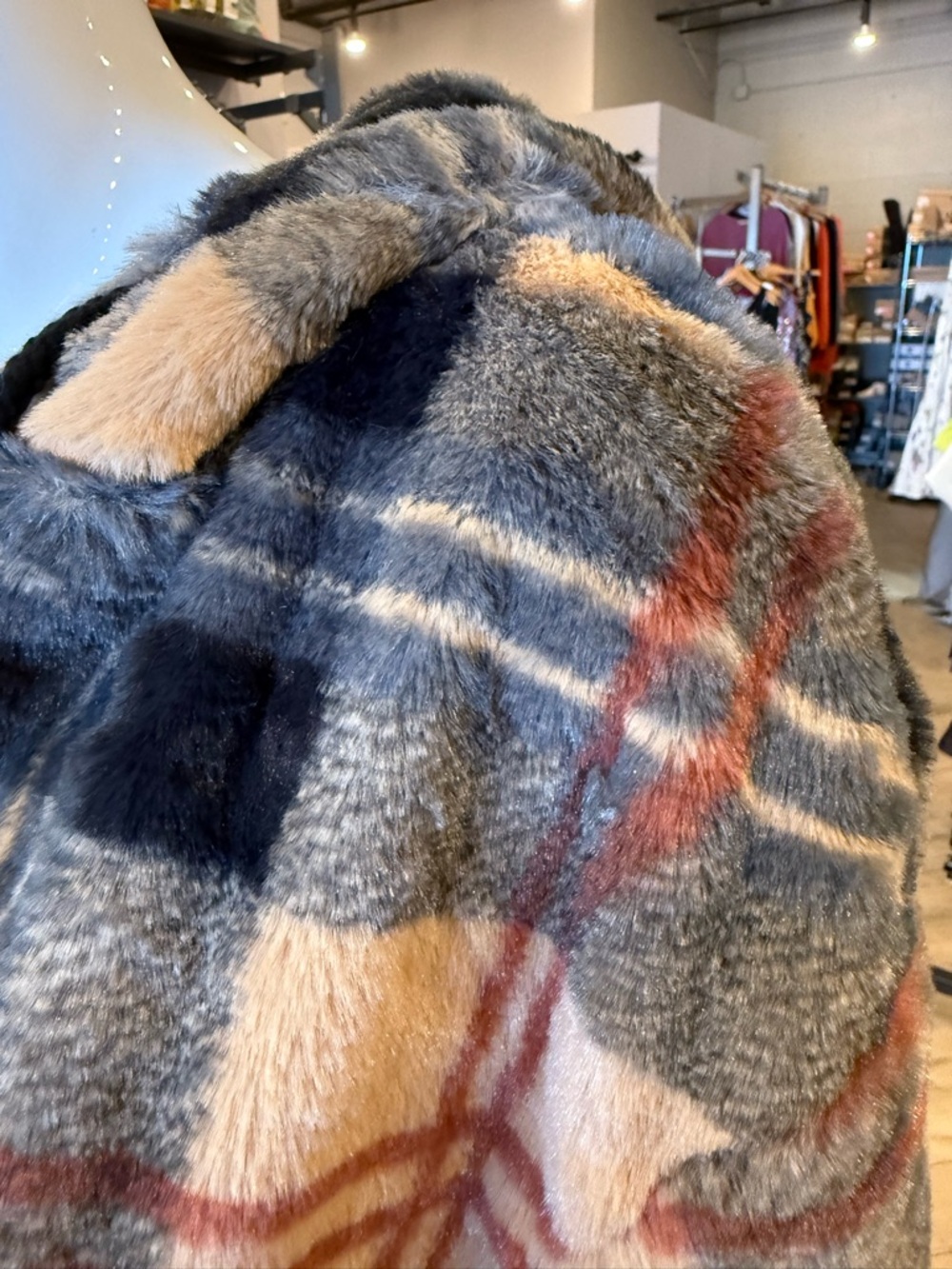 Cozy Plaid Fleece Jogger Jumpsuit - Beige & Gray - Picture 3 of 7